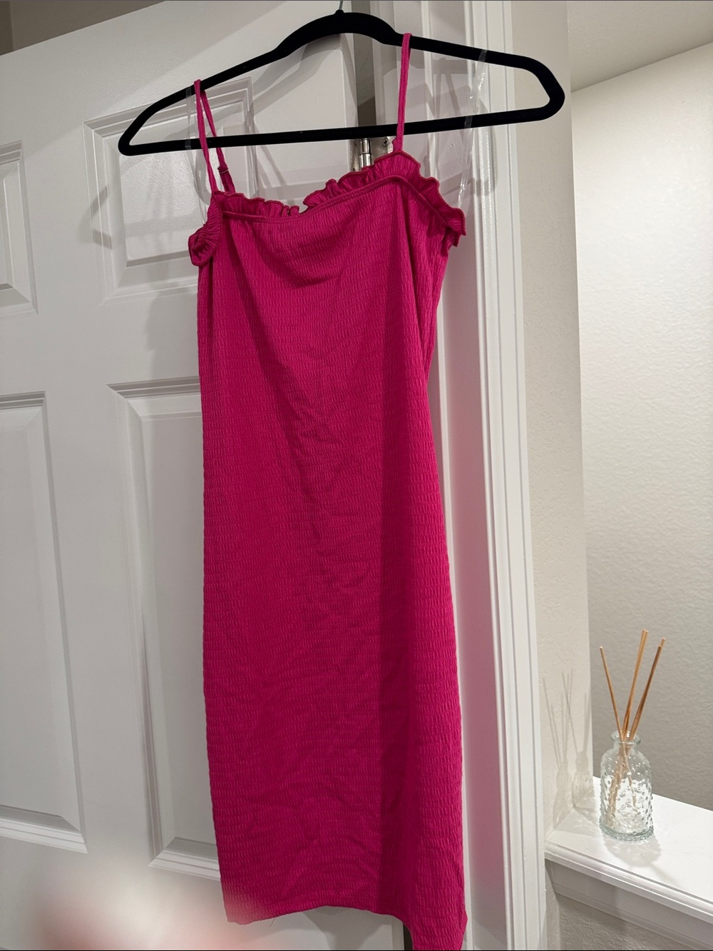 bebe Hot Pink Ribbed Spaghetti Strap Top
